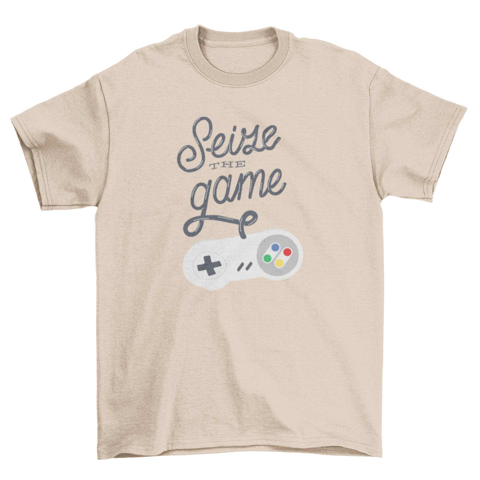 Seize the Game T-Shirt featuring a game console remote design with lettering that reads Seize the Game.