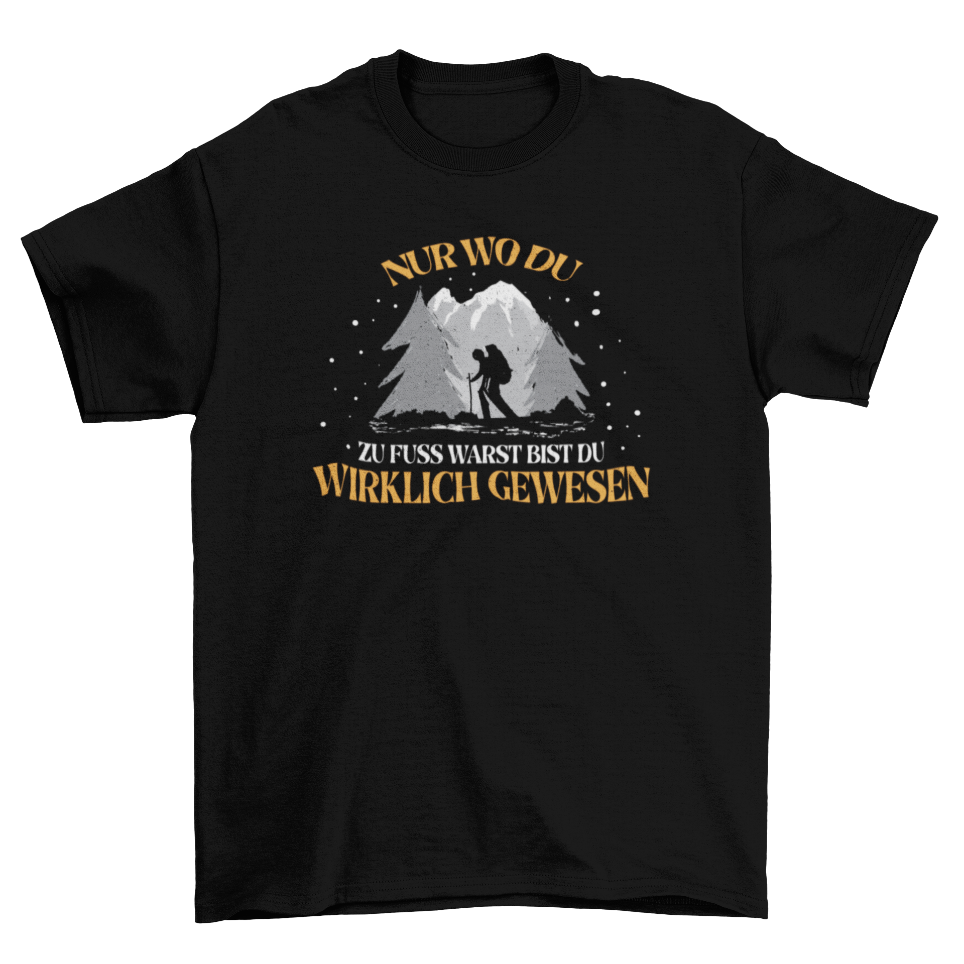 Senderism German quote t-shirt featuring a hiker and an inspiring quote about hiking.