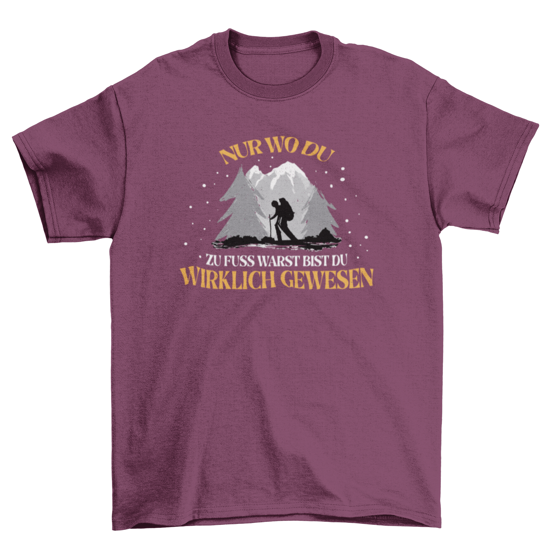 Senderism German quote t-shirt featuring a hiker and an inspiring quote about hiking.