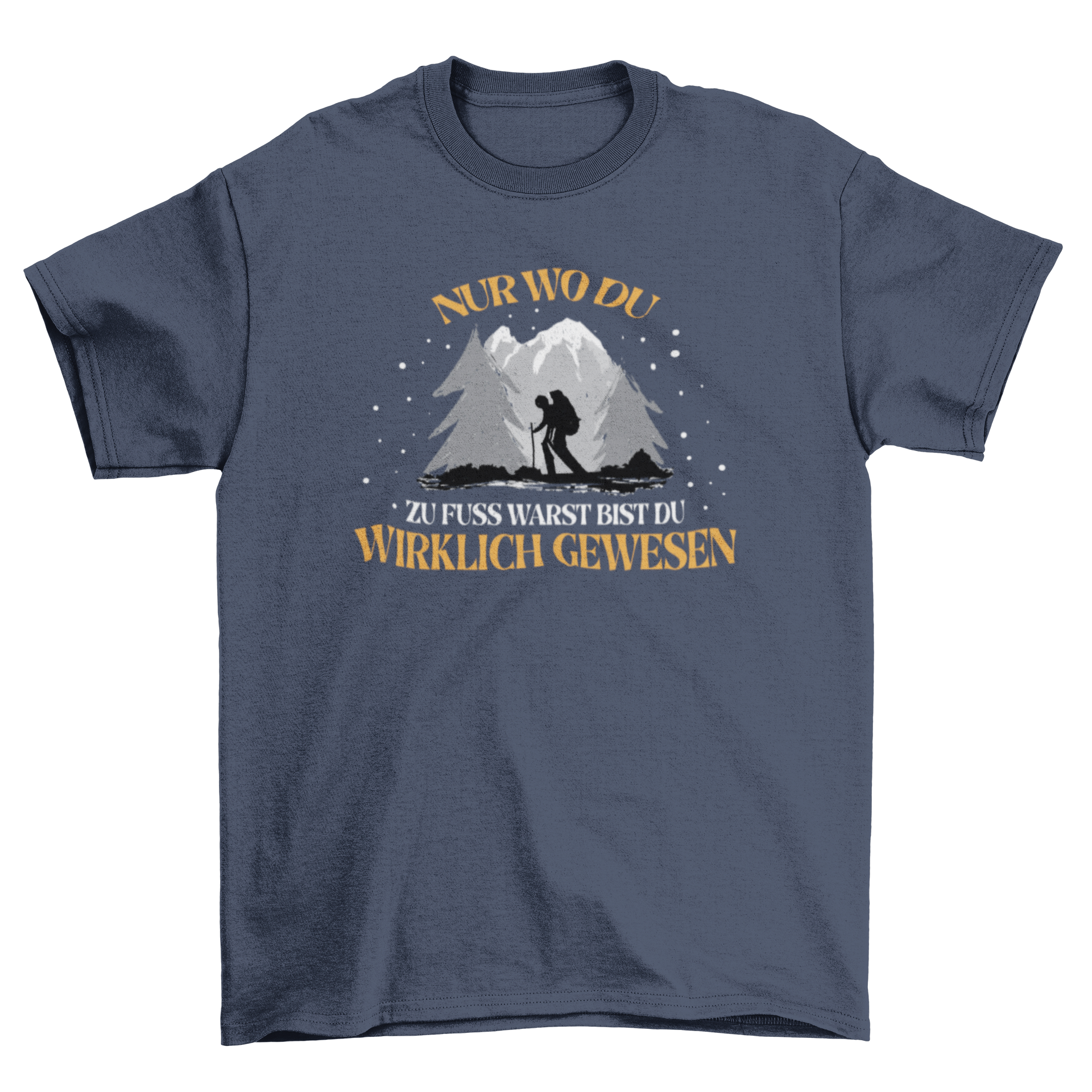 Senderism German quote t-shirt featuring a hiker and an inspiring quote about hiking.