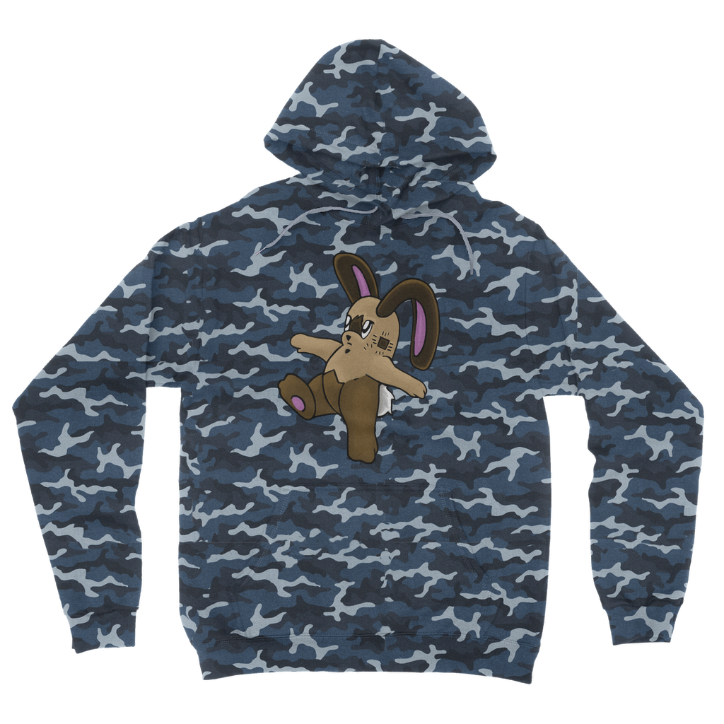 Sentra Camouflage Adult Hoodie featuring an all-over camo design, kangaroo pouch pocket, and double fabric hood, perfect for casual wear.