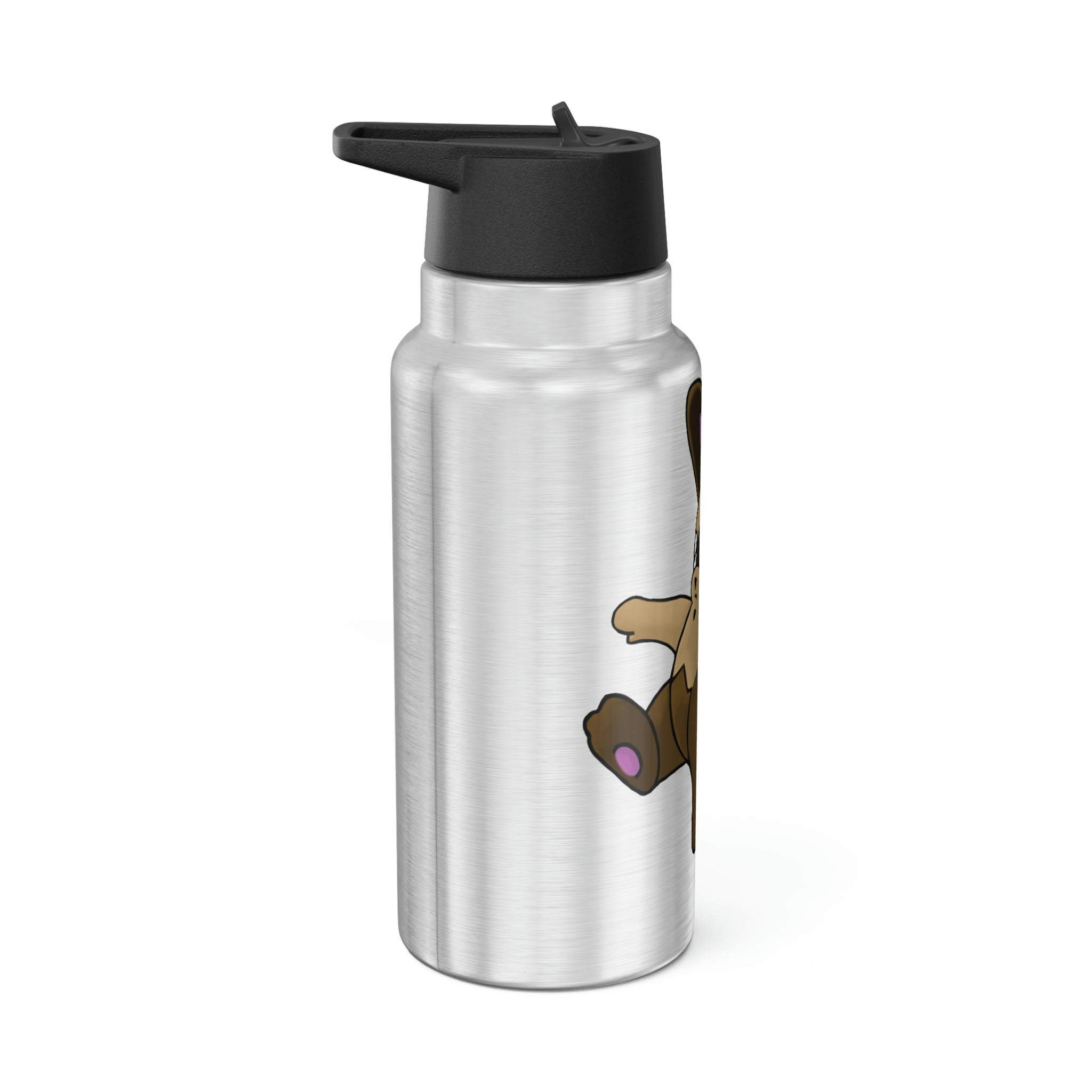 Sentra Gator Tumbler in stainless steel with a black plastic cap and straw, showcasing a customizable design.