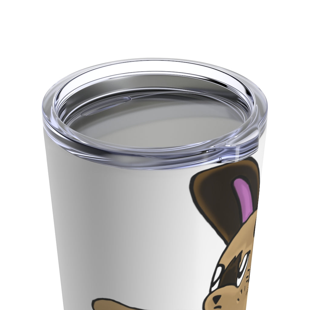 Sentra Tumbler 20oz in stainless steel with a see-thru plastic lid, showcasing its sleek design and rounded corners.