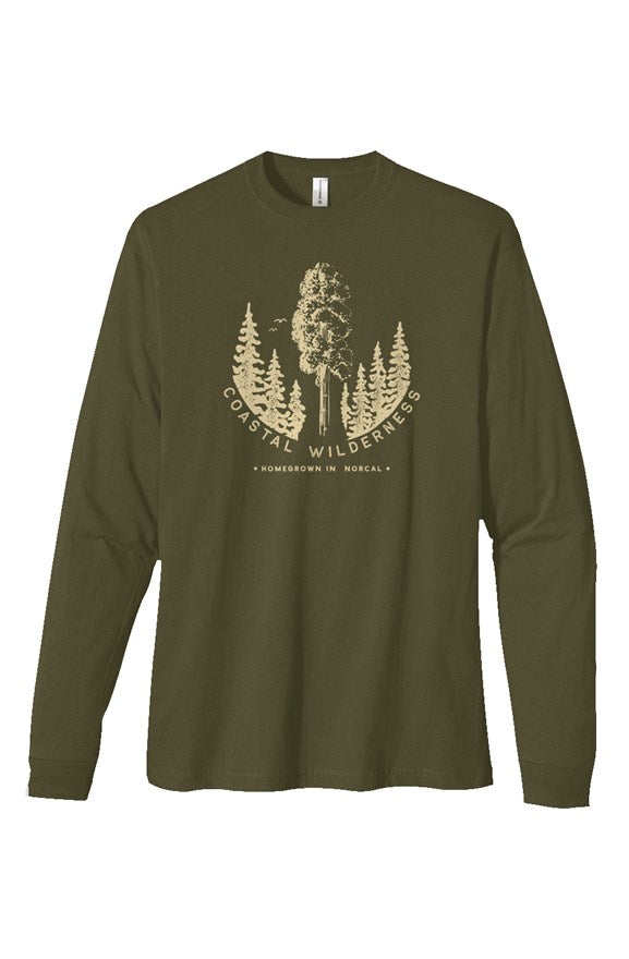 A stylish Sequoia Long Sleeve shirt made from heavyweight organic cotton, perfect for outdoor adventures.