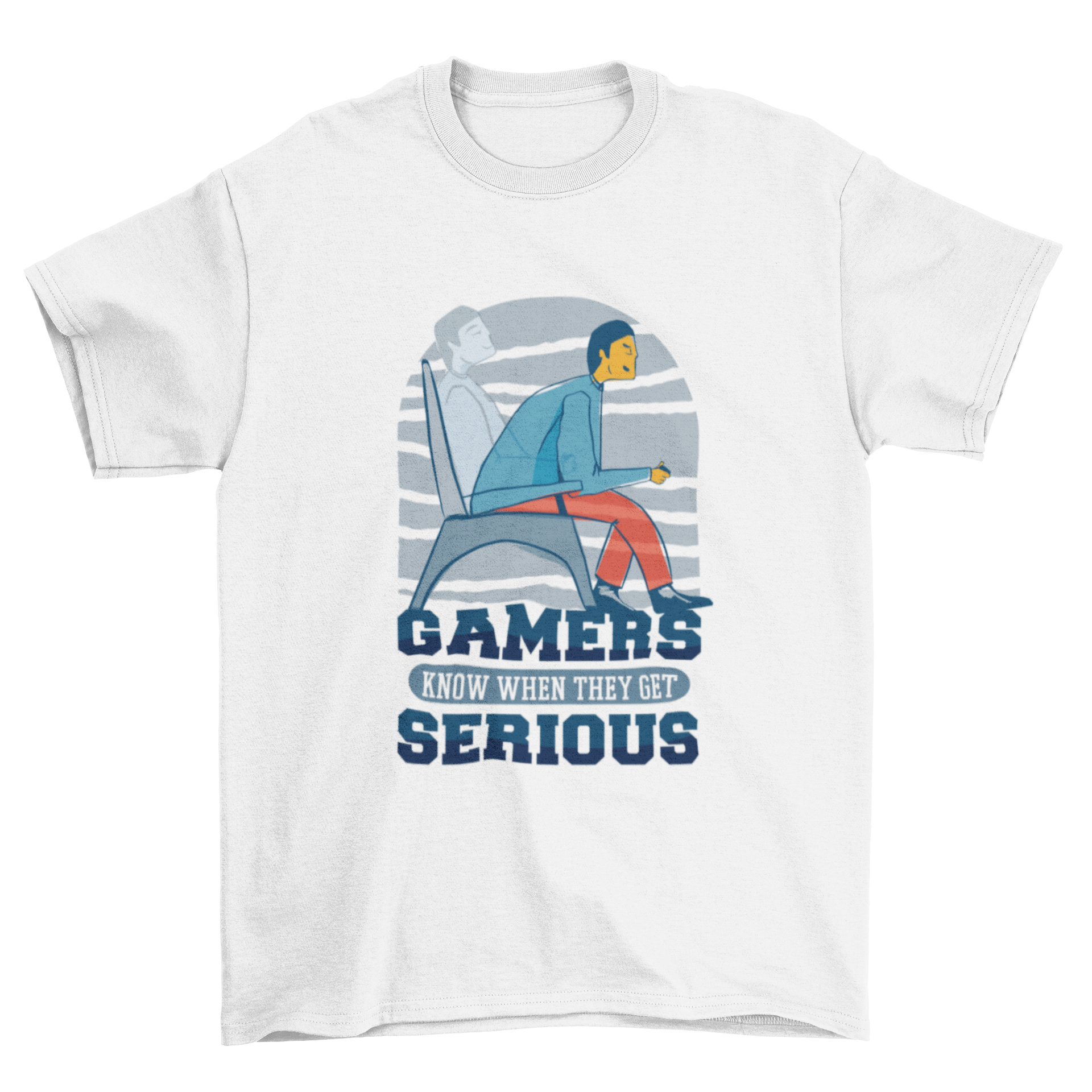 A stylish Serious Gamers T-shirt featuring the quote 'Gamers know when they get serious' in bold lettering.