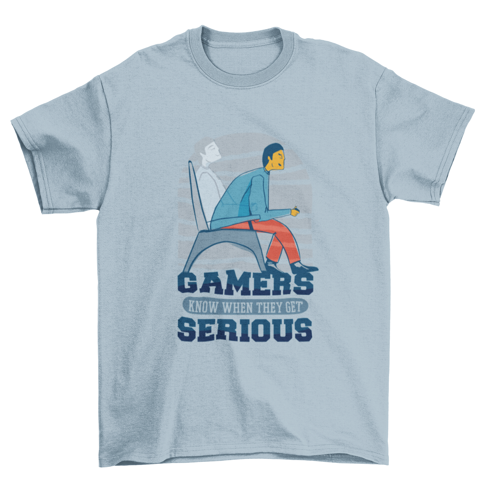 A stylish Serious Gamers T-shirt featuring the quote 'Gamers know when they get serious' in bold lettering.