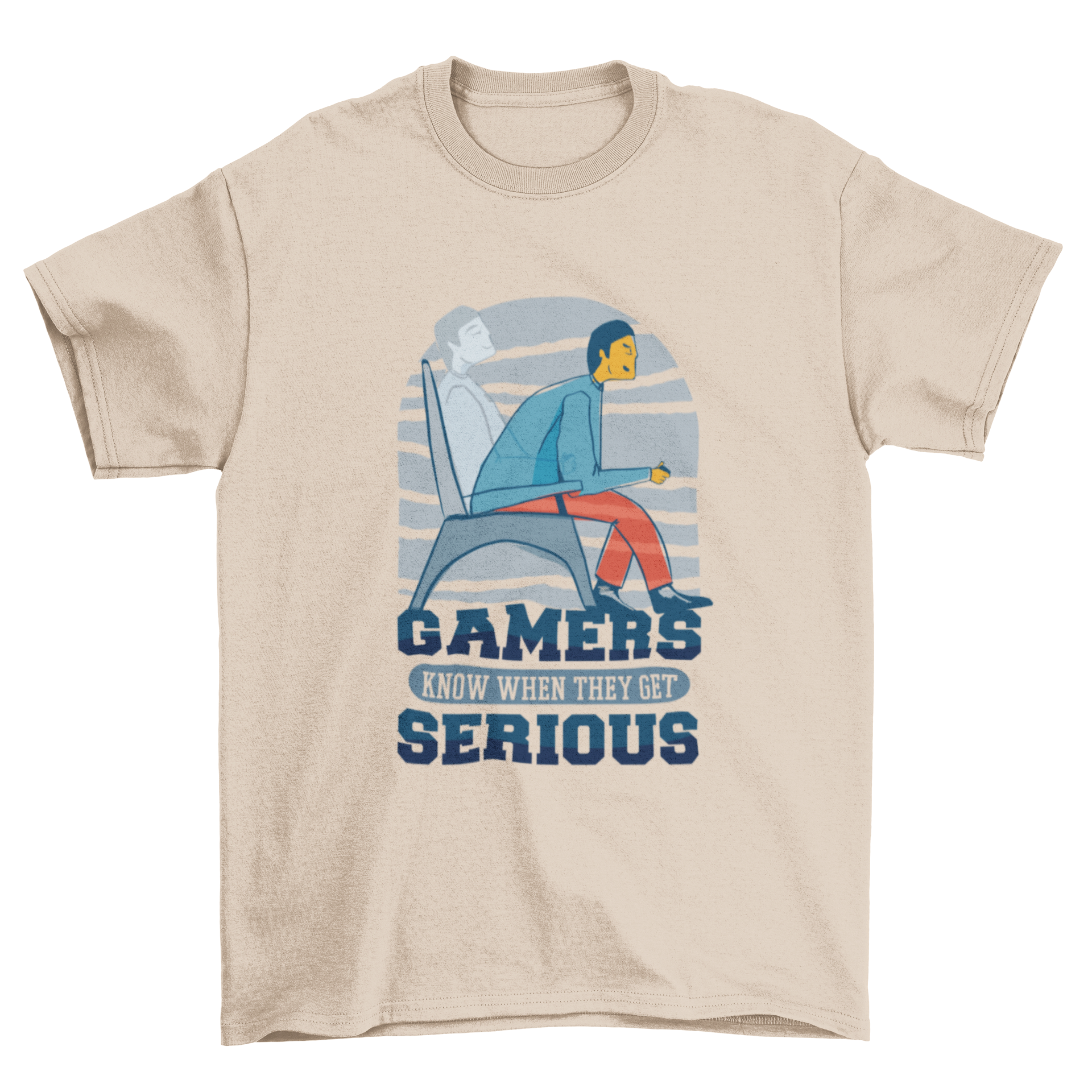 A stylish Serious Gamers T-shirt featuring the quote 'Gamers know when they get serious' in bold lettering.