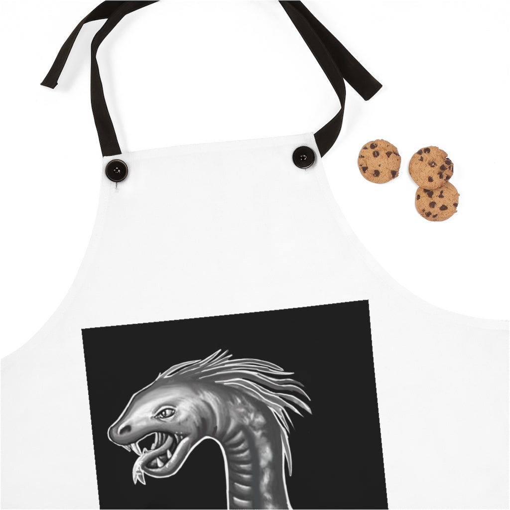 Stylish Serpent Apron made of lightweight polyester with black detachable twill straps, featuring a vibrant custom design.