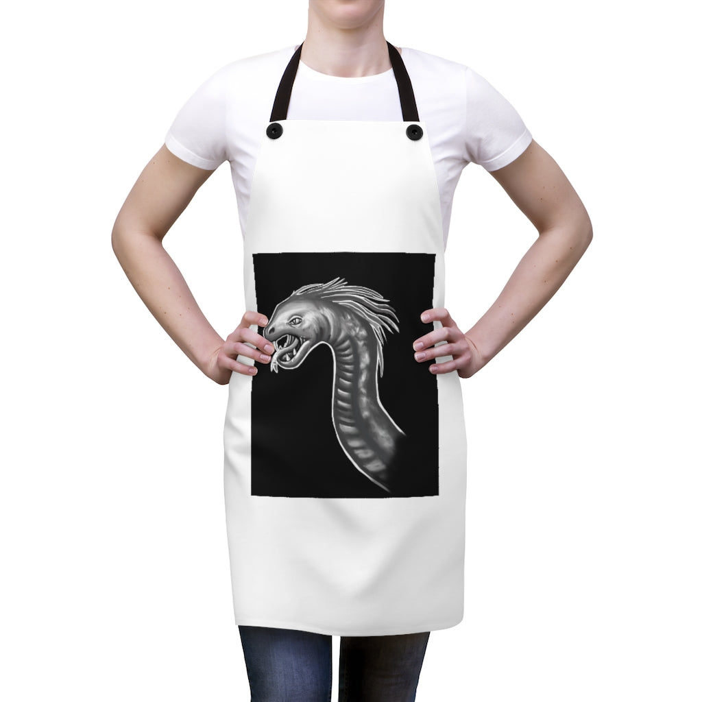 Stylish Serpent Apron made of lightweight polyester with black detachable twill straps, featuring a vibrant custom design.