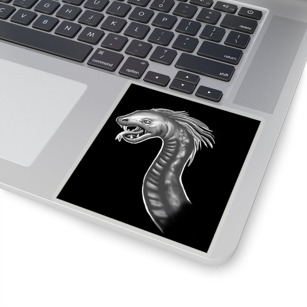 A collection of Serpent Kiss-Cut Stickers showcasing various custom shapes and sizes on a white background.