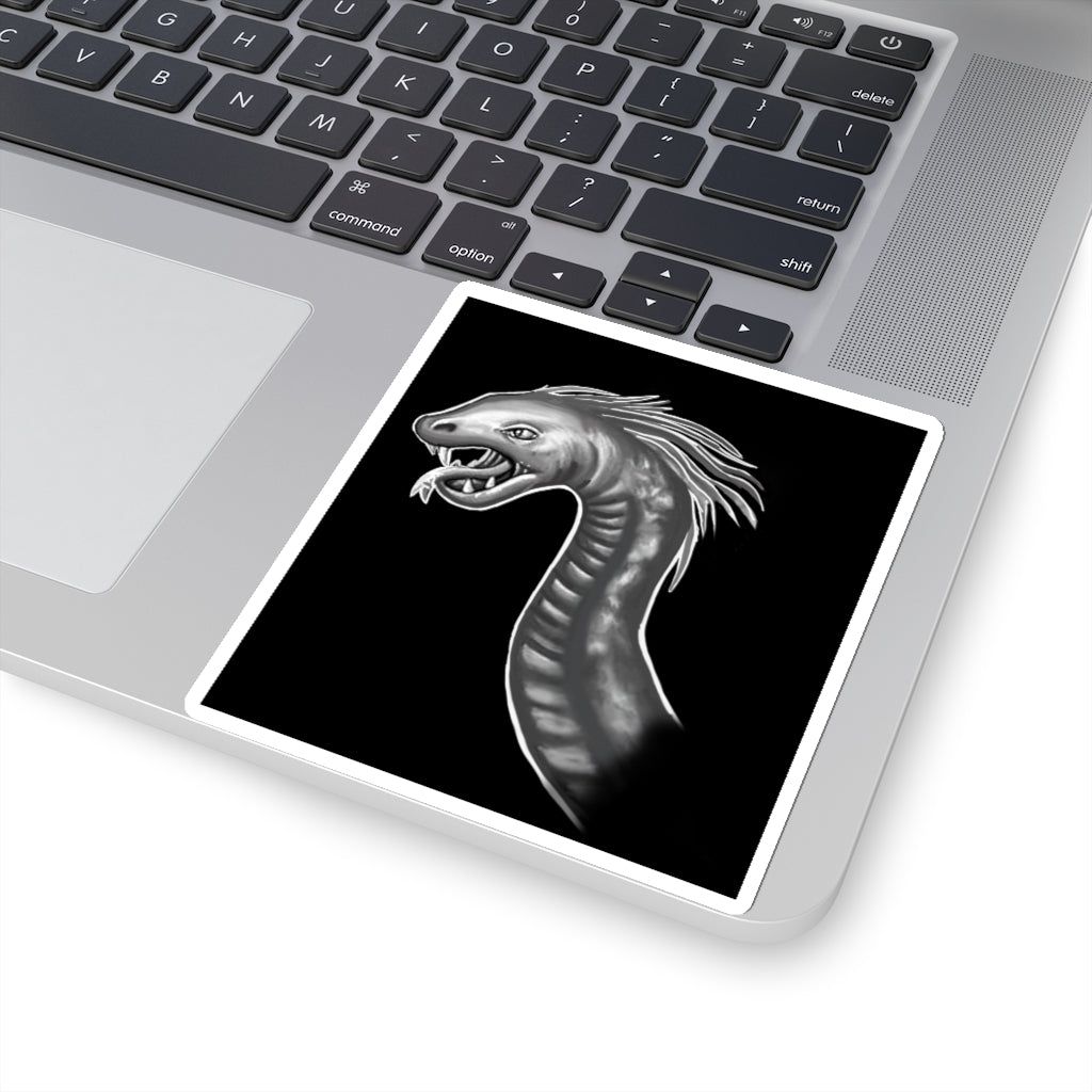 A collection of Serpent Kiss-Cut Stickers showcasing various custom shapes and sizes on a white background.