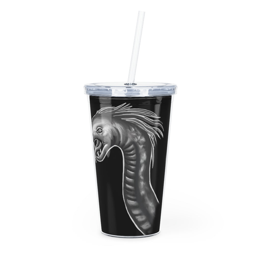 Serpent Plastic Tumbler with Straw, featuring a customizable design, lid, and reusable straw, perfect for events and gatherings.