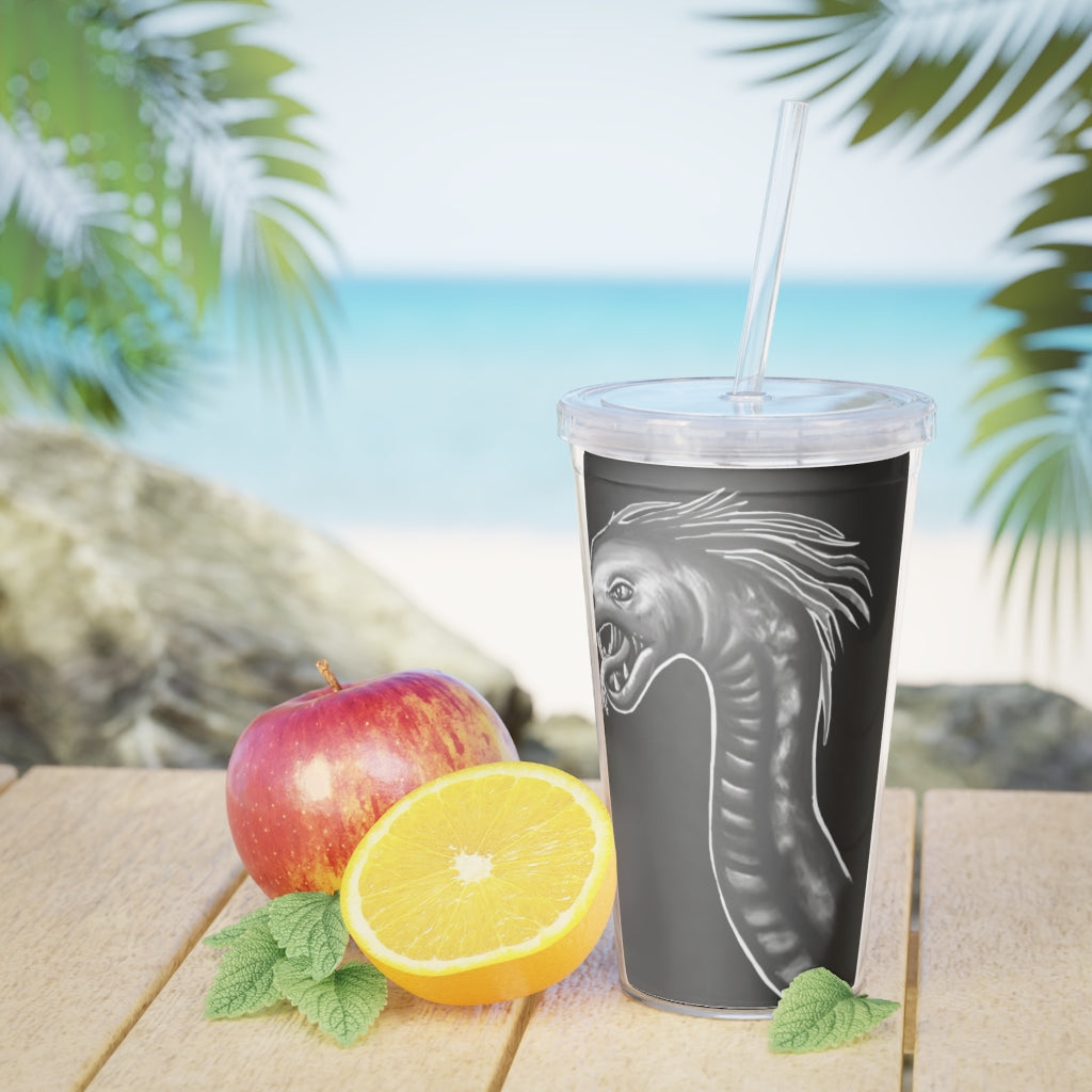 Serpent Plastic Tumbler with Straw, featuring a customizable design, lid, and reusable straw, perfect for events and gatherings.