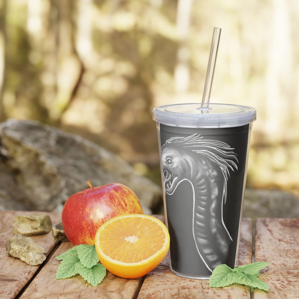 Serpent Plastic Tumbler with Straw, featuring a customizable design, lid, and reusable straw, perfect for events and gatherings.