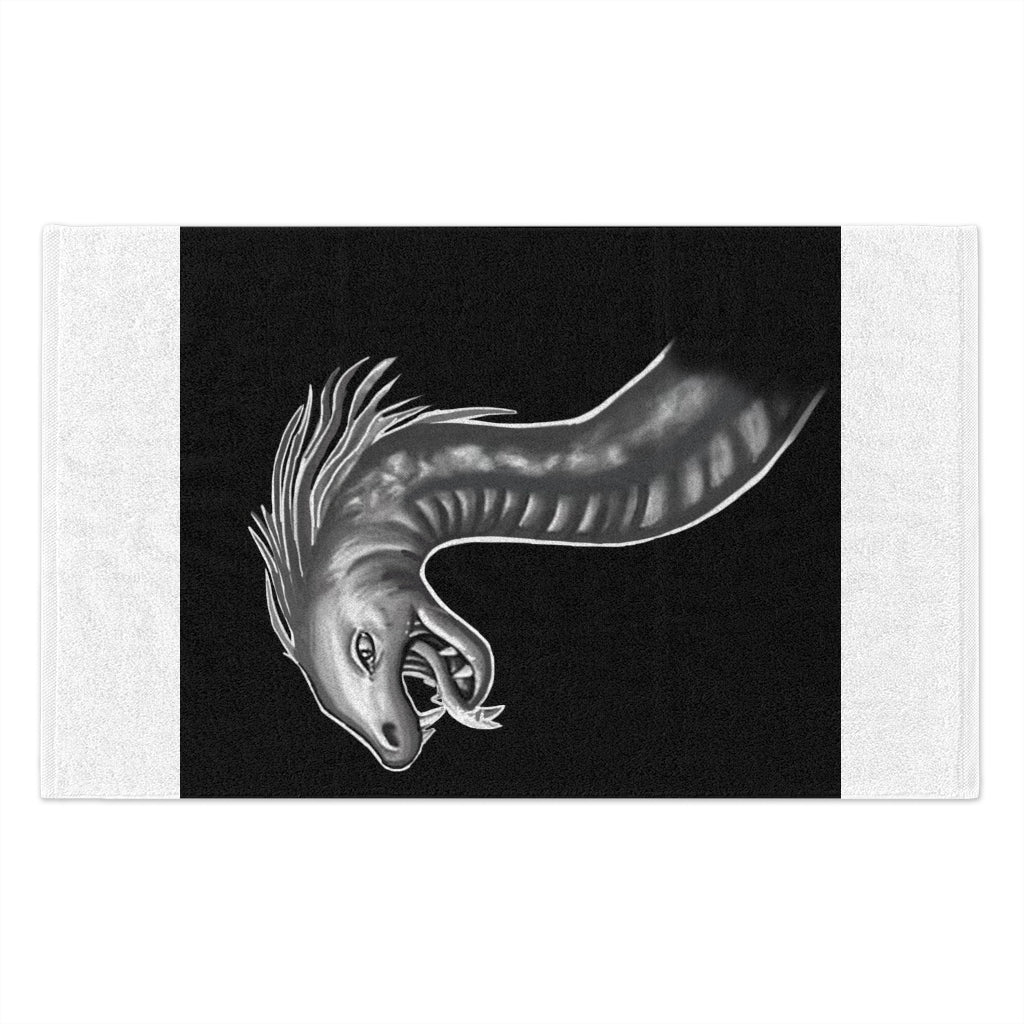 Serpent Rally Towel measuring 11x18 inches, featuring a soft polyester front and absorbent cotton backing, ideal for personalization.