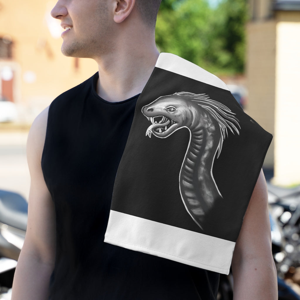 Serpent Rally Towel measuring 11x18 inches, featuring a soft polyester front and absorbent cotton backing, ideal for personalization.