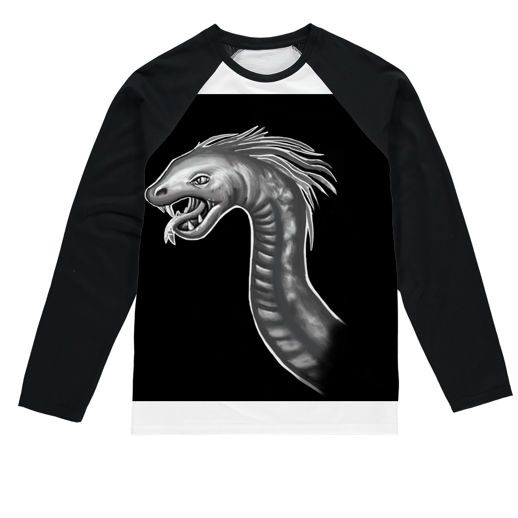 Serpent Sublimation Baseball Long Sleeve T-Shirt featuring long sleeves, crew neck, and vibrant sublimation printing.