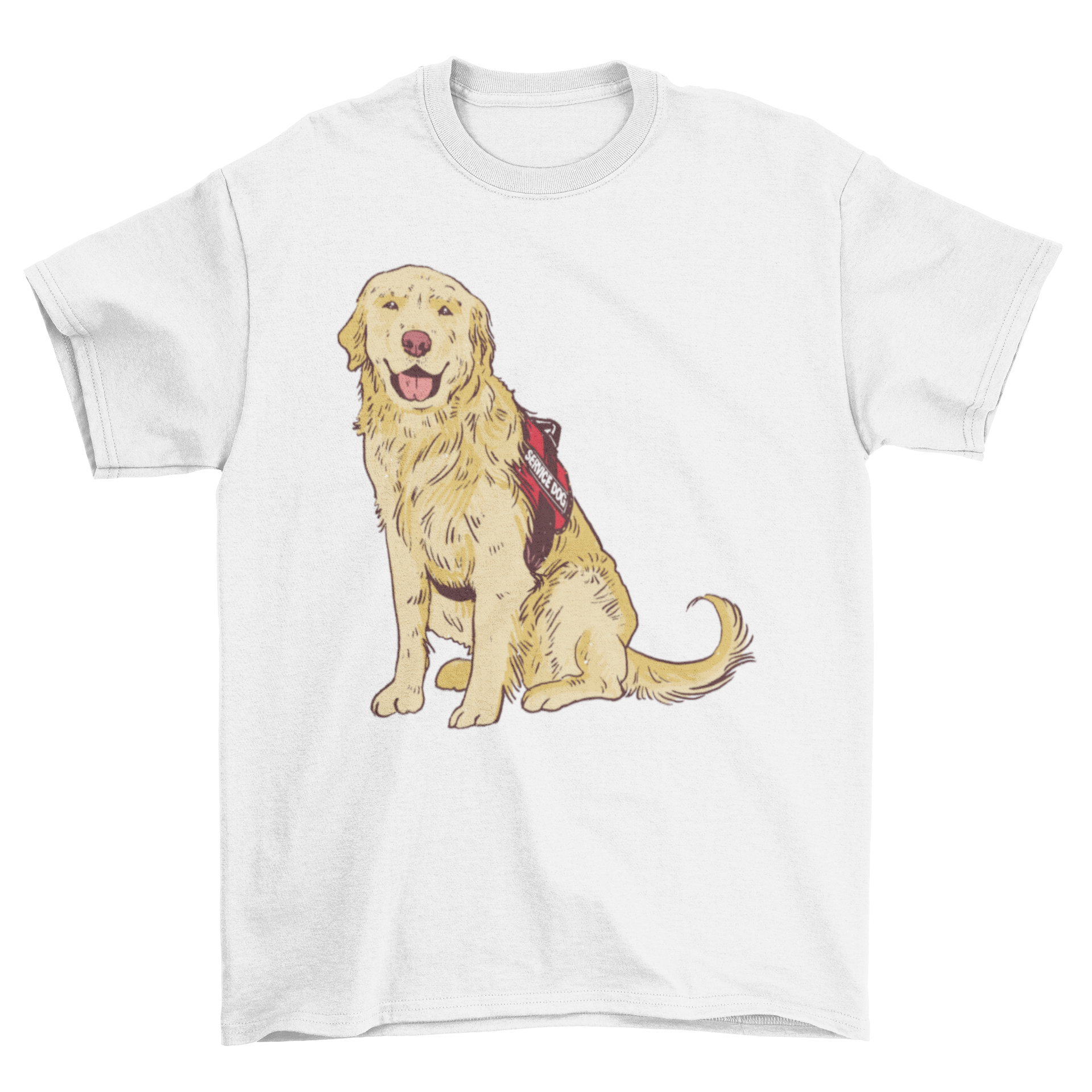 A cute t-shirt featuring a golden retriever service dog graphic, perfect for dog lovers.