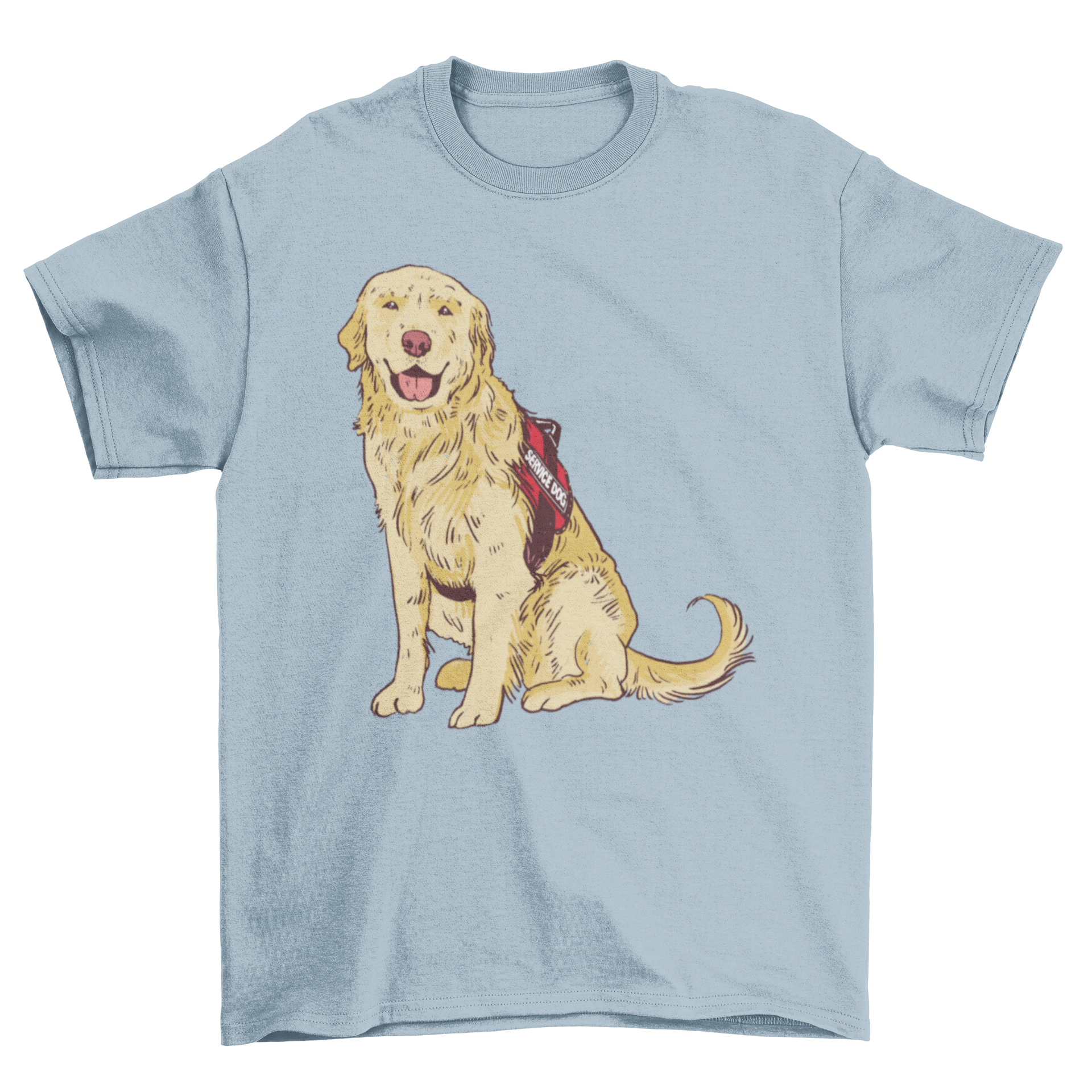 A cute t-shirt featuring a golden retriever service dog graphic, perfect for dog lovers.