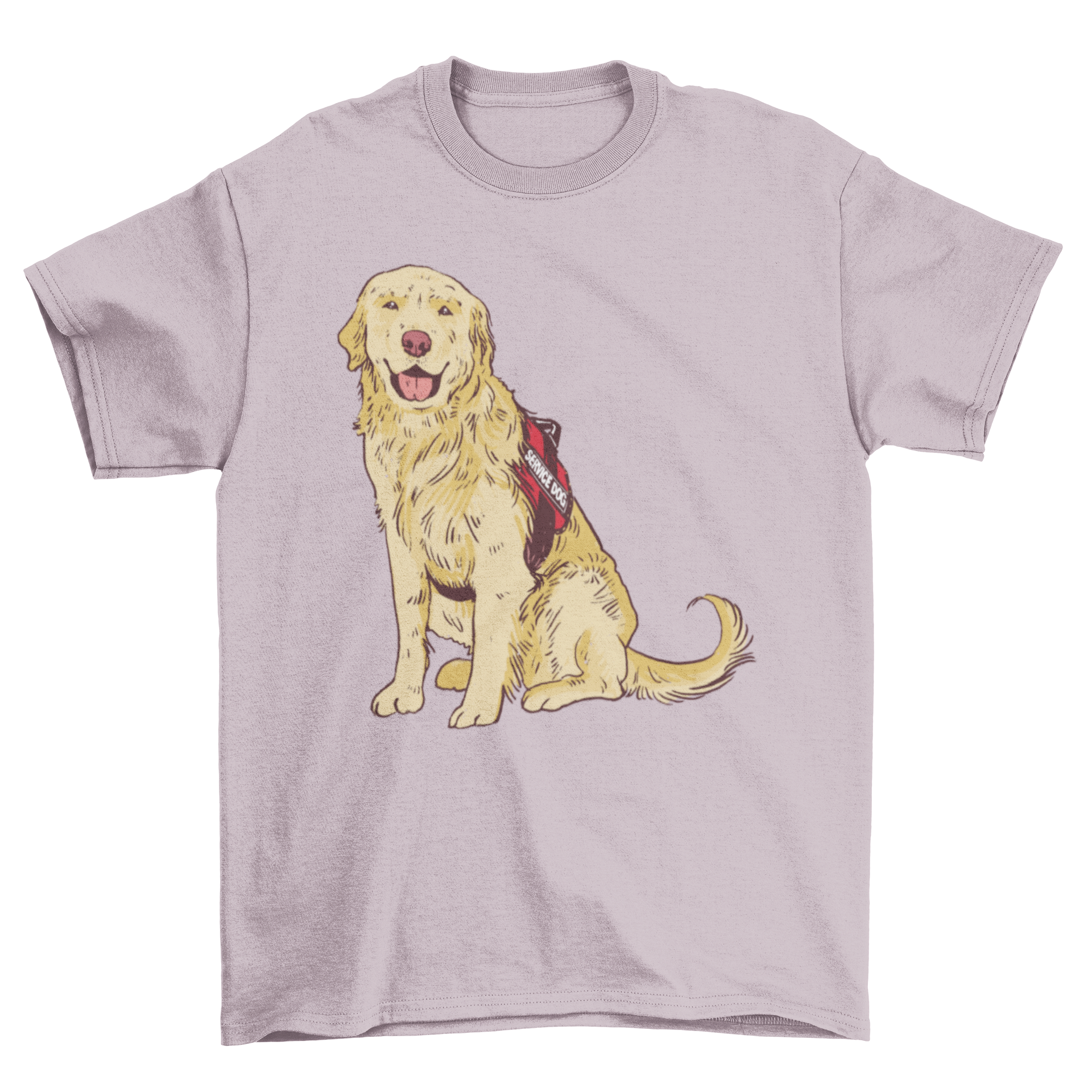 A cute t-shirt featuring a golden retriever service dog graphic, perfect for dog lovers.