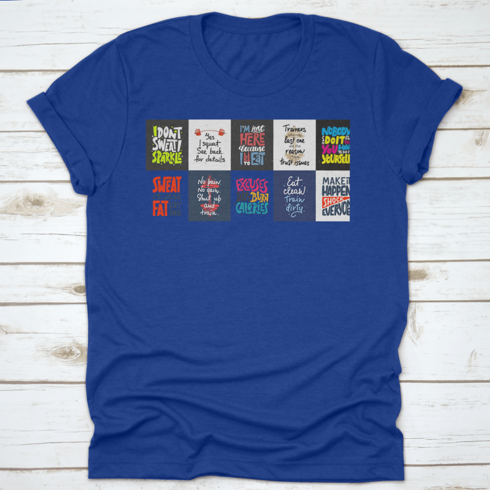 Set of 10 t-shirts featuring inspirational hand-drawn typography designs, showcasing various colors and styles.