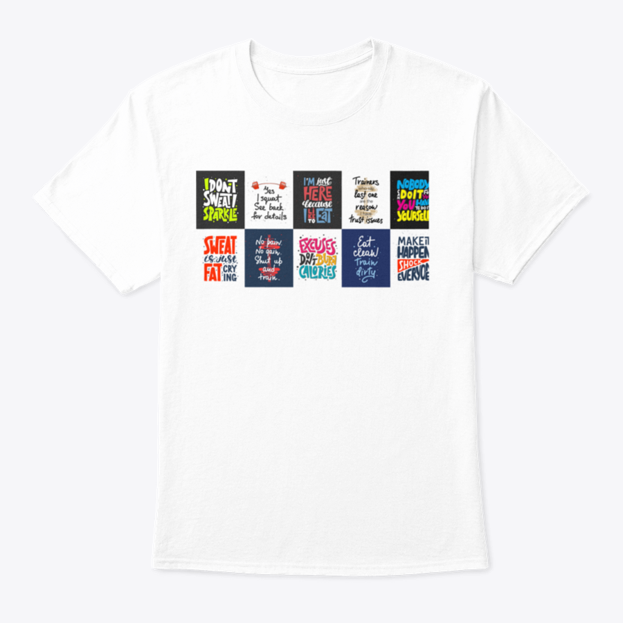 Set of 10 t-shirts featuring inspirational hand-drawn typography designs, showcasing various colors and styles.