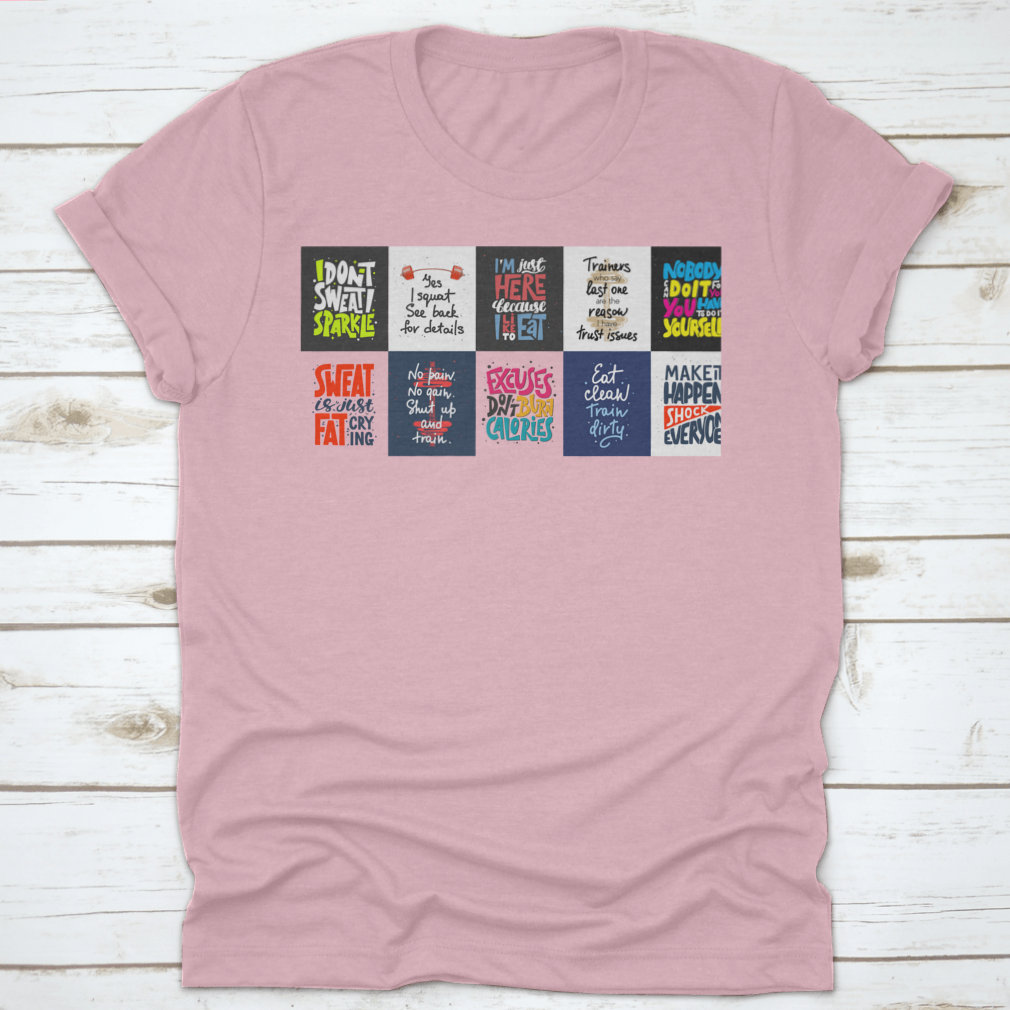 Set of 10 t-shirts featuring inspirational hand-drawn typography designs, showcasing various colors and styles.