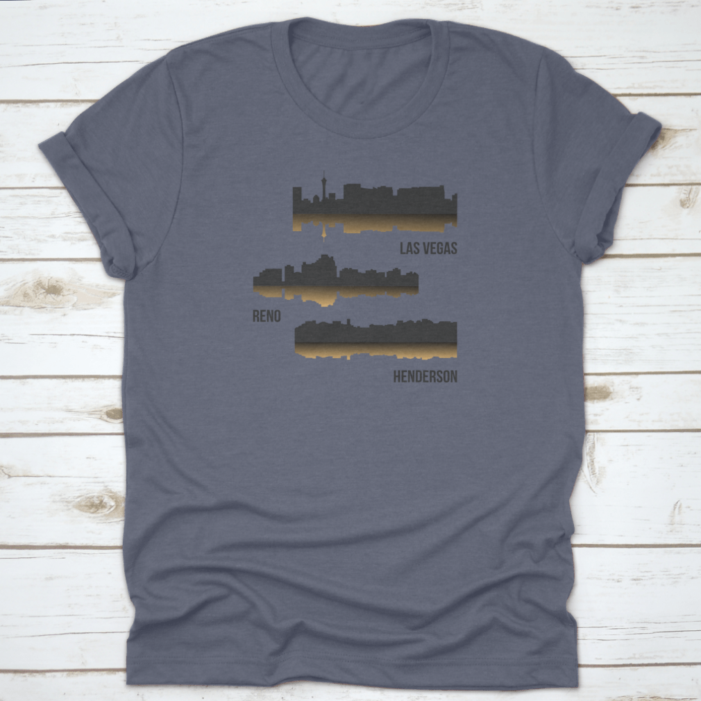 Set of 3 City Silhouette shirts featuring Las Vegas, Reno, and Henderson designs, showcasing vibrant city skylines on comfortable fabric.