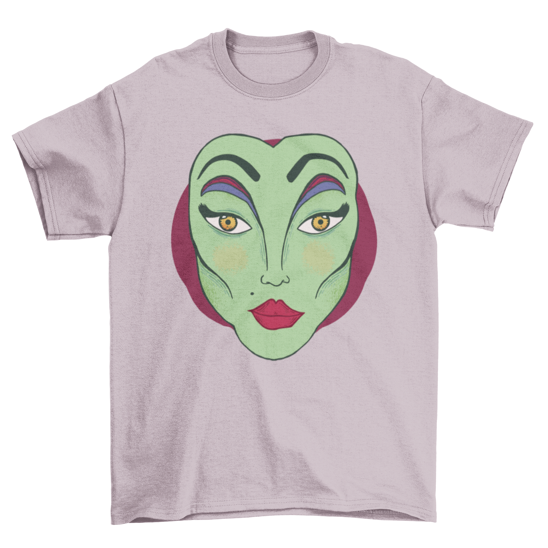 A stylish Sexy Witch Makeup T-shirt featuring a vibrant green-faced witch with makeup, perfect for Halloween and casual wear.