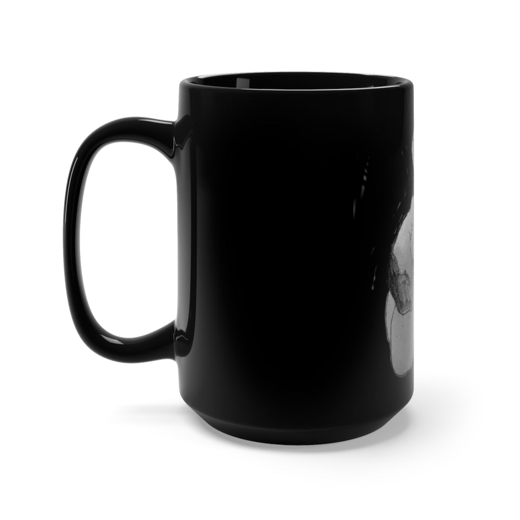 Shamrock Black Mug 15oz featuring a sleek black ceramic design with rounded corners and a comfortable C-handle.