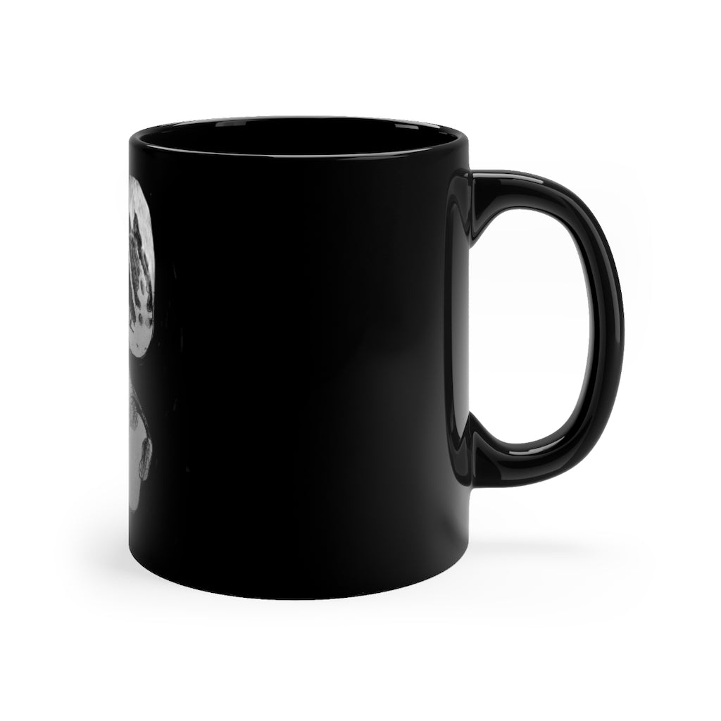 Shamrock Black mug 11oz with full-wrap decoration and C-handle, showcasing its sleek black ceramic design.