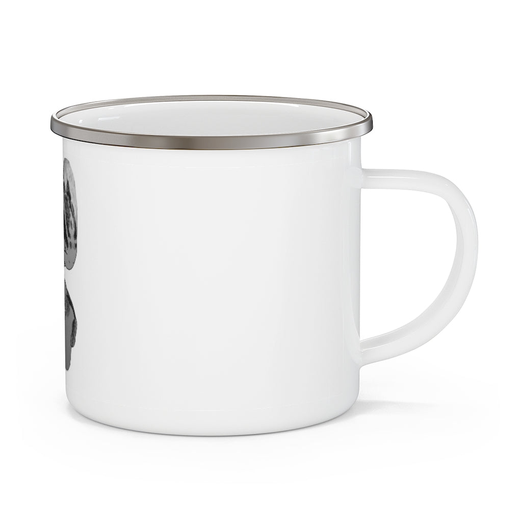 Shamrock Enamel Camping Mug with a vibrant design, showcasing its durable stainless steel construction and comfortable C-handle.