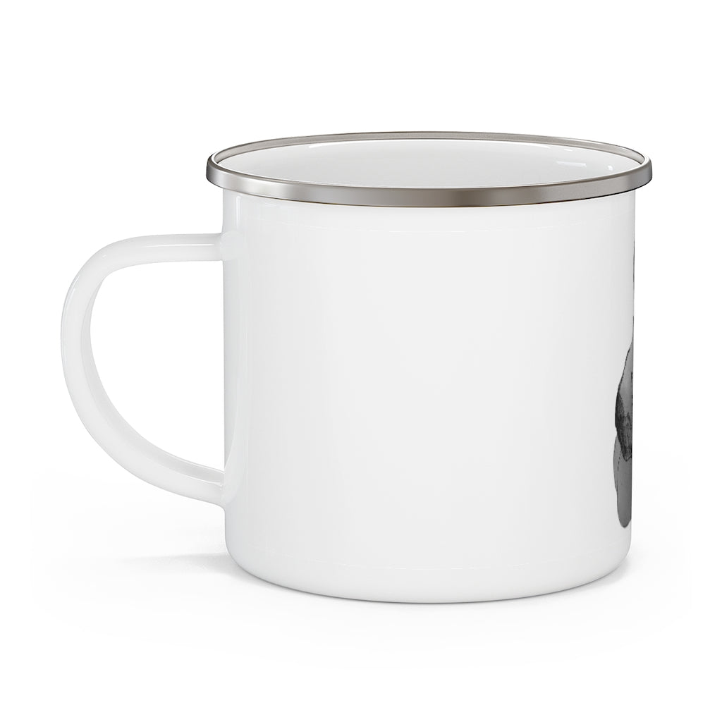 Shamrock Enamel Camping Mug with a vibrant design, showcasing its durable stainless steel construction and comfortable C-handle.