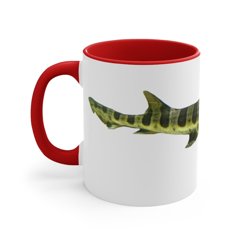 Shark 11oz Accent Mug featuring a white ceramic body with a colored interior and handle, perfect for personalized designs.