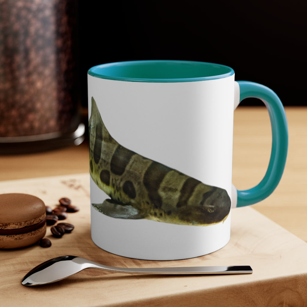 Shark 11oz Accent Mug featuring a white ceramic body with a colored interior and handle, perfect for personalized designs.