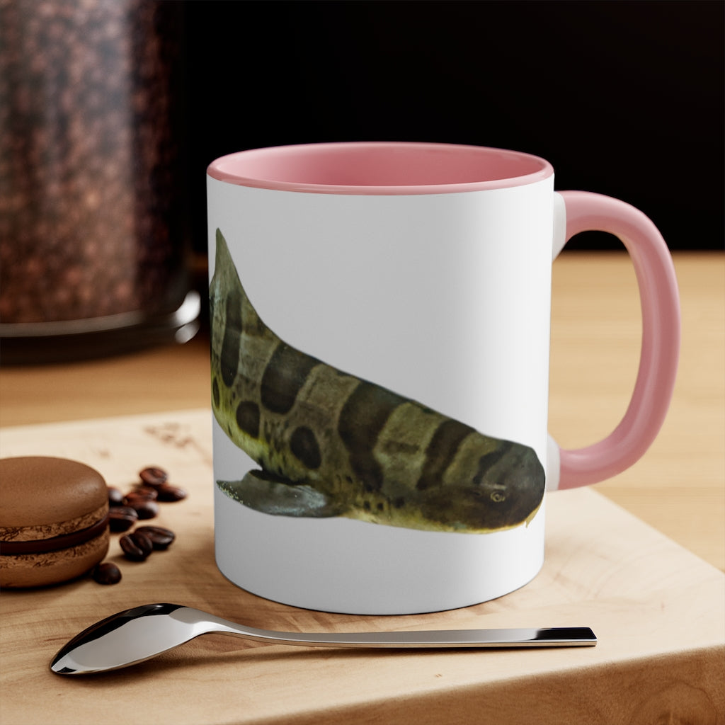 Shark 11oz Accent Mug featuring a white ceramic body with a colored interior and handle, perfect for personalized designs.