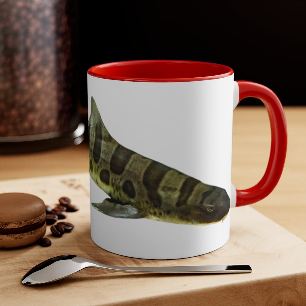 Shark 11oz Accent Mug featuring a white ceramic body with a colored interior and handle, perfect for personalized designs.