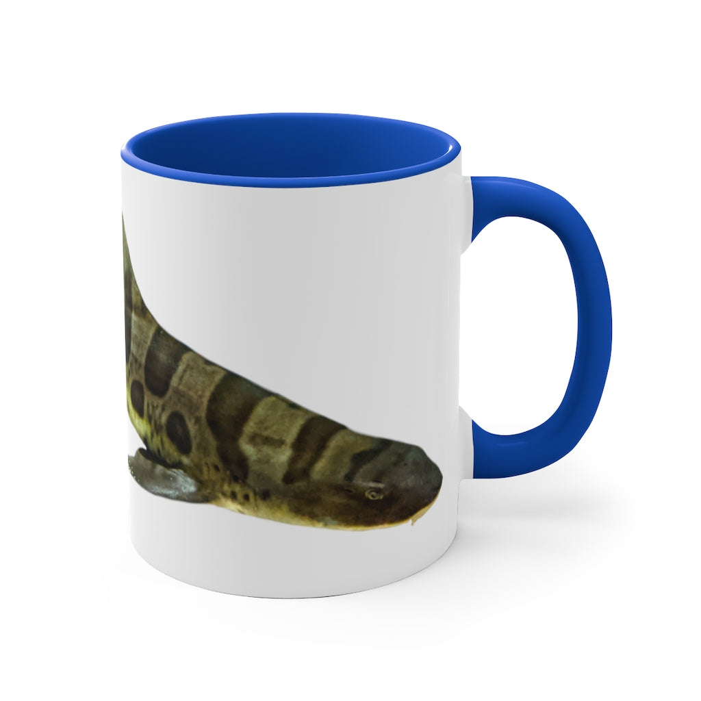 Shark 11oz Accent Mug featuring a white ceramic body with a colored interior and handle, perfect for personalized designs.