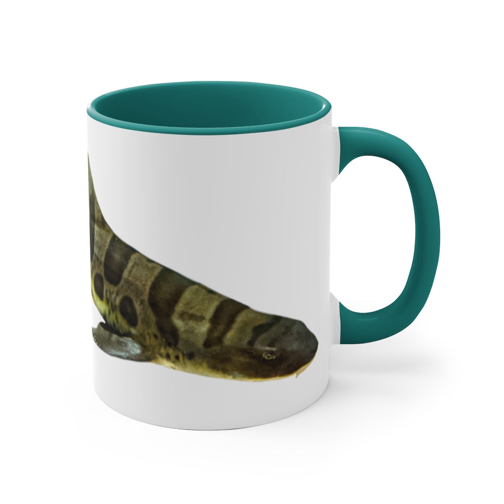 Shark 11oz Accent Mug featuring a white ceramic body with a colored interior and handle, perfect for personalized designs.