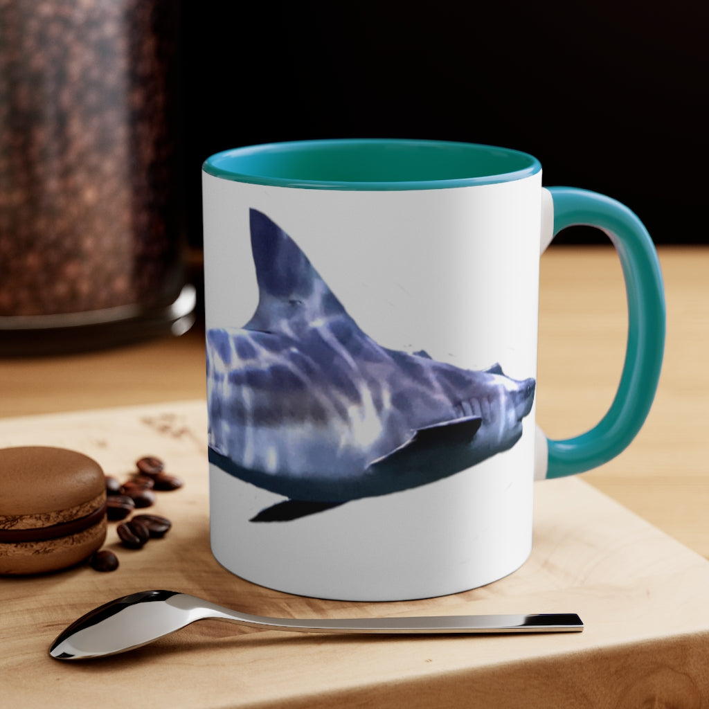 Shark 11oz Accent Mug featuring a white ceramic body with a colored interior and handle, showcasing vibrant color options.