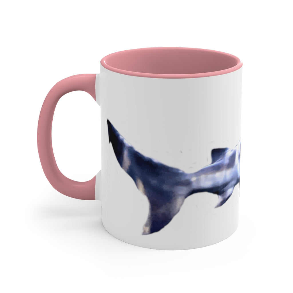 Shark 11oz Accent Mug featuring a white ceramic body with a colored interior and handle, showcasing vibrant color options.