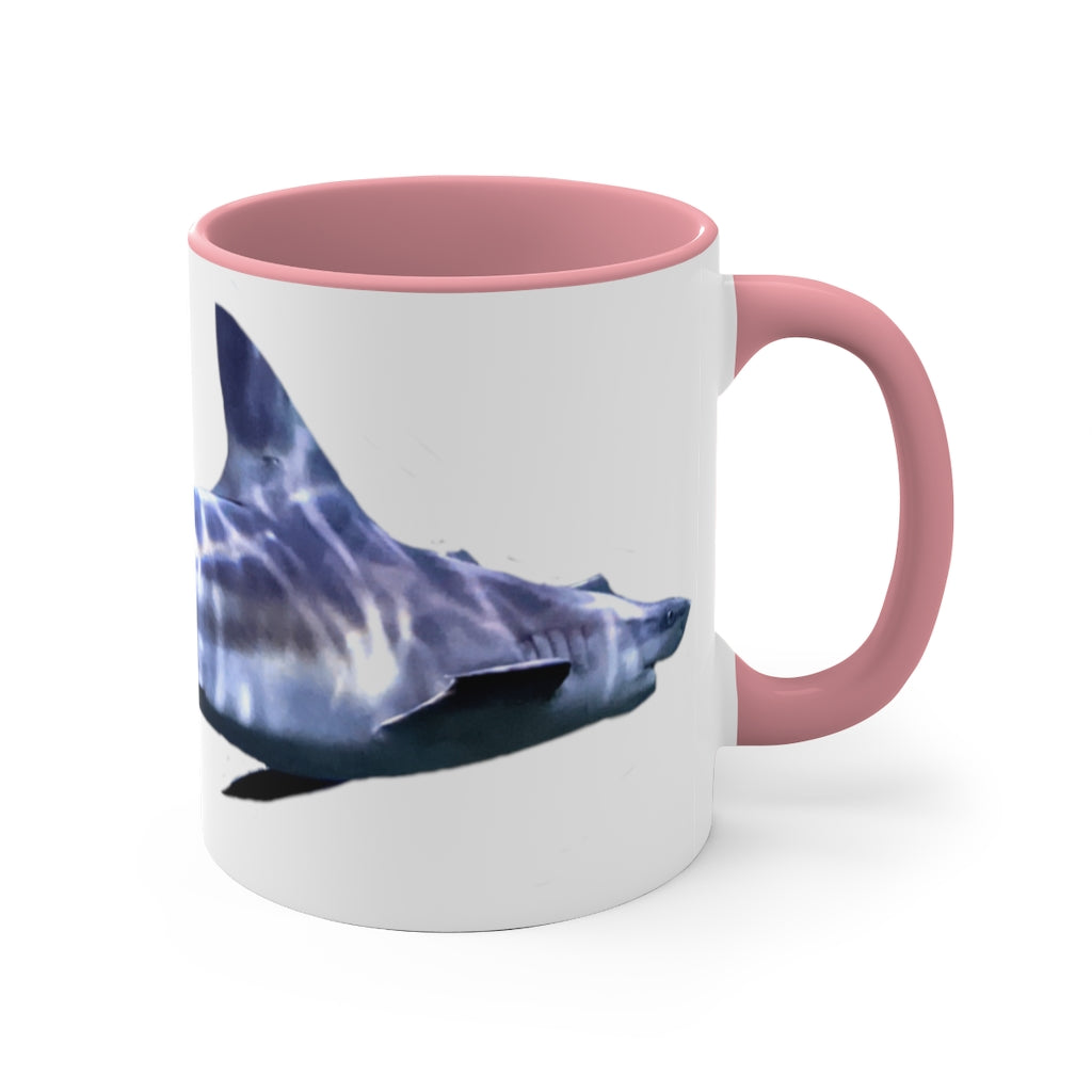 Shark 11oz Accent Mug featuring a white ceramic body with a colored interior and handle, showcasing vibrant color options.