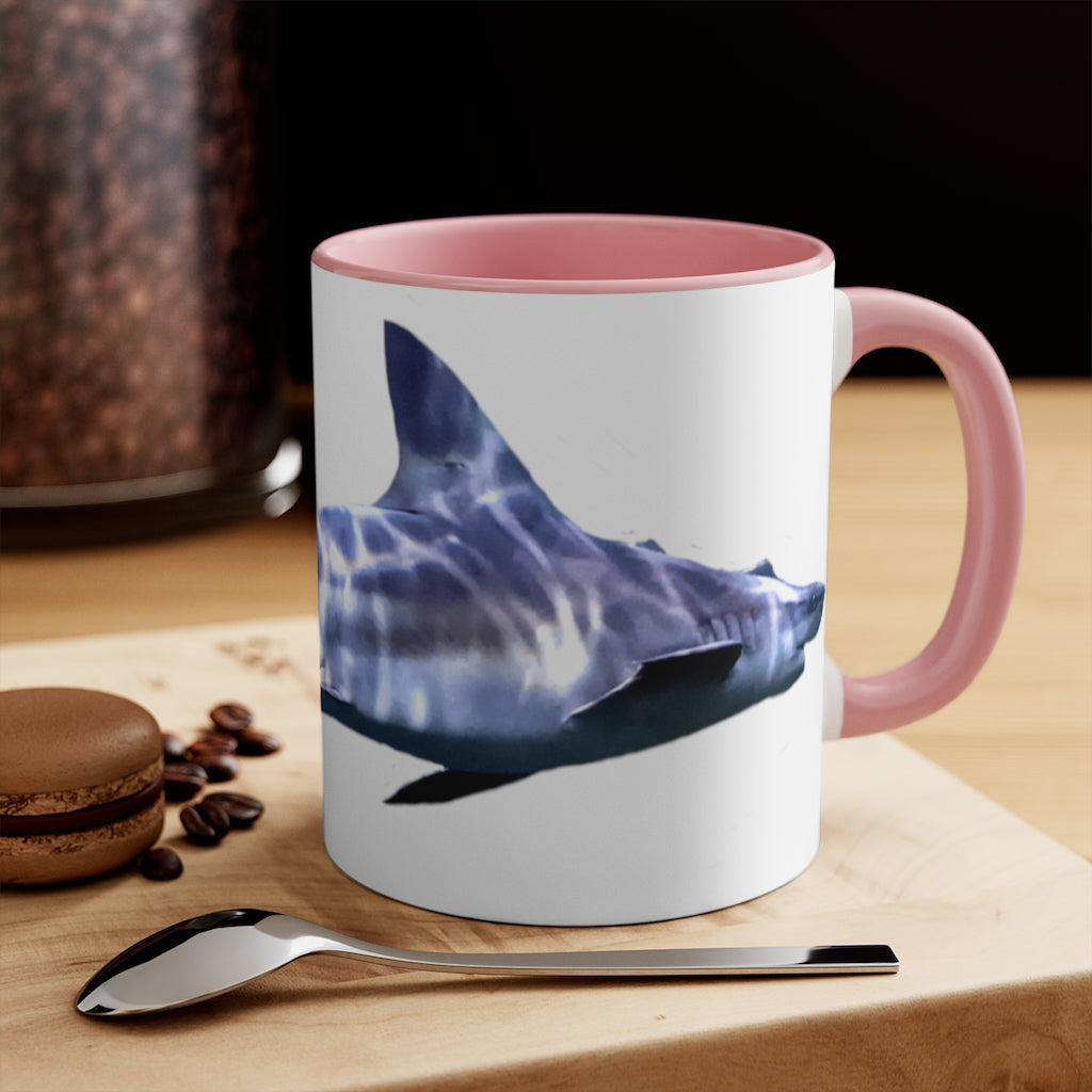 Shark 11oz Accent Mug featuring a white ceramic body with a colored interior and handle, showcasing vibrant color options.