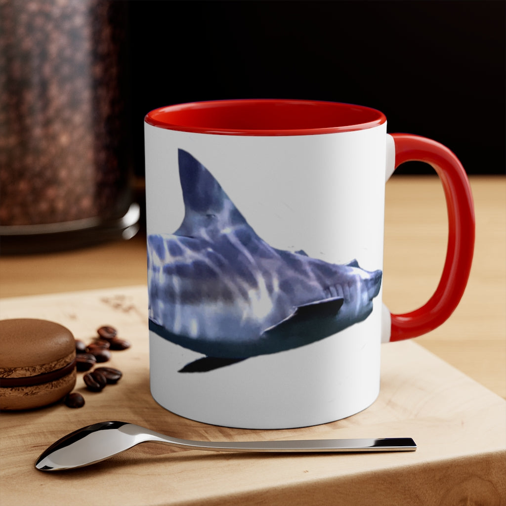 Shark 11oz Accent Mug featuring a white ceramic body with a colored interior and handle, showcasing vibrant color options.