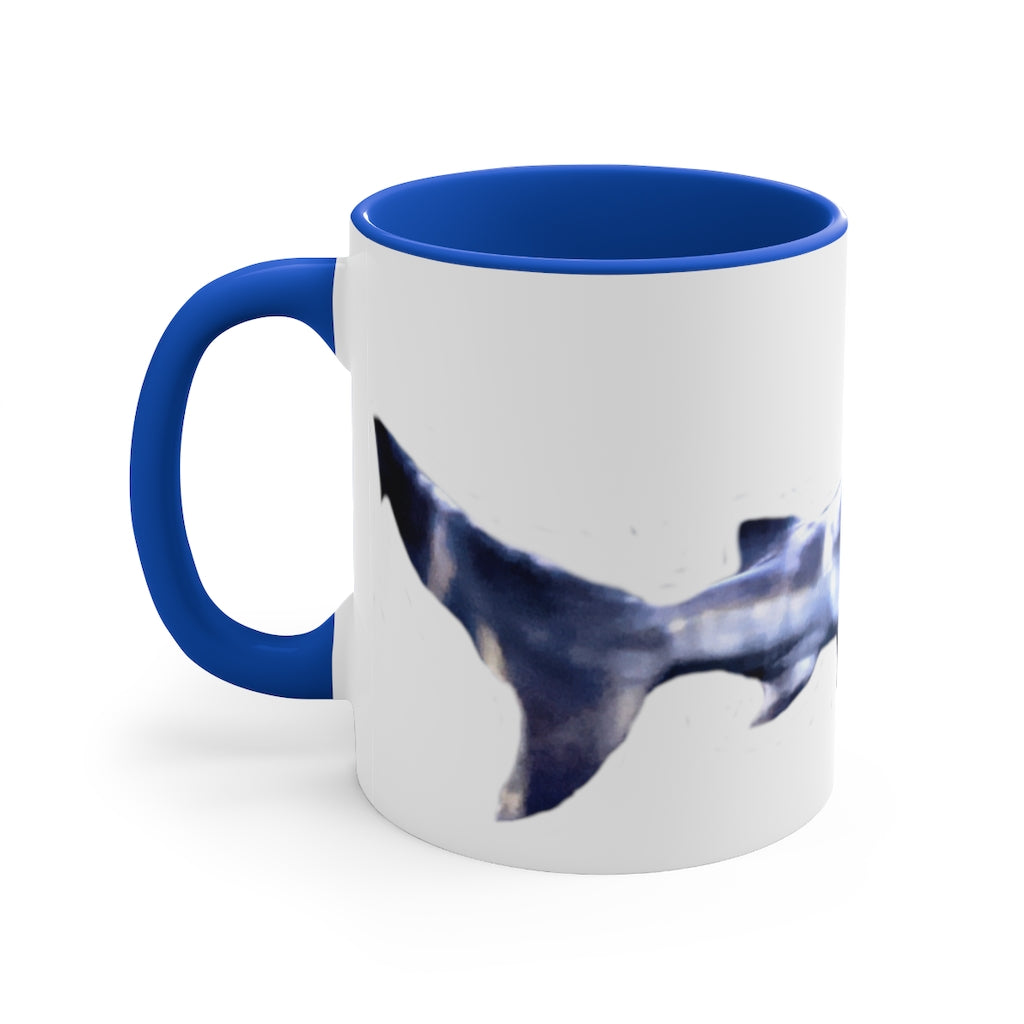 Shark 11oz Accent Mug featuring a white ceramic body with a colored interior and handle, showcasing vibrant color options.