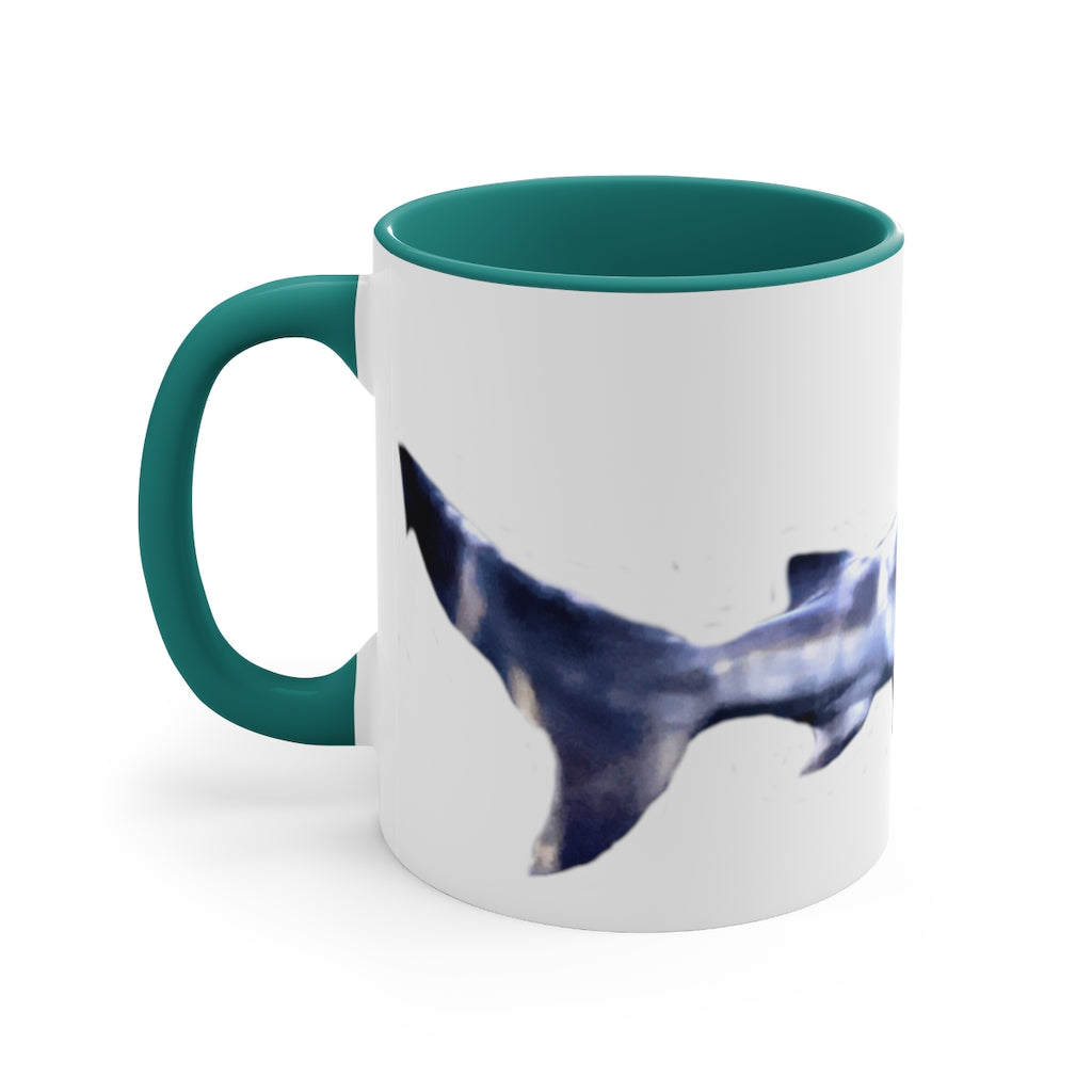 Shark 11oz Accent Mug featuring a white ceramic body with a colored interior and handle, showcasing vibrant color options.