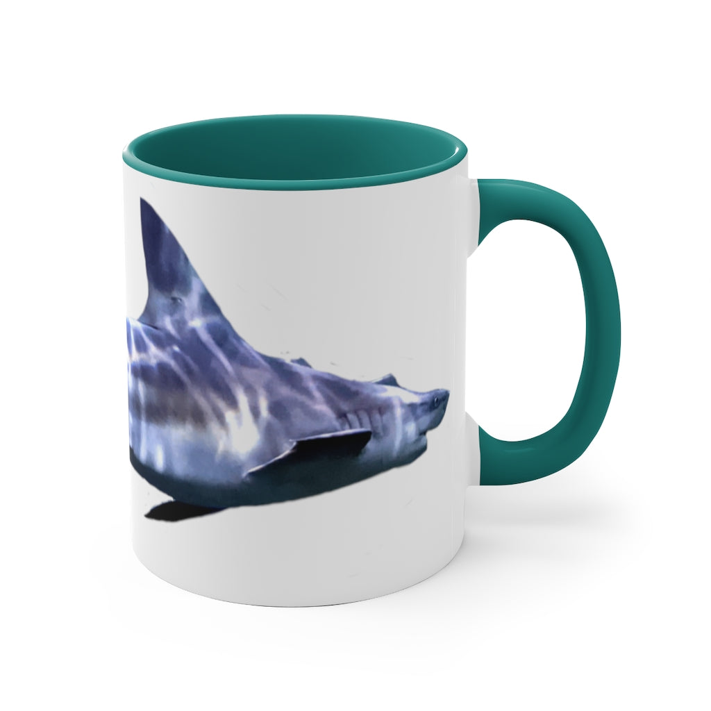 Shark 11oz Accent Mug featuring a white ceramic body with a colored interior and handle, showcasing vibrant color options.