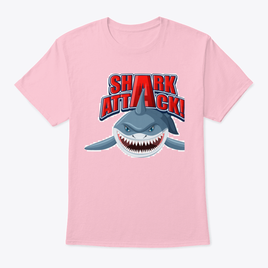 Shark Attack Font Logo featuring a cartoon aggressive shark illustration on a cotton shirt, showcasing vibrant colors and a unique design.