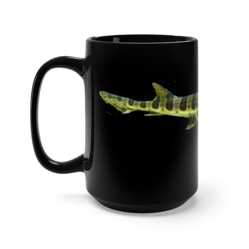 Shark Black Mug 15oz featuring a sleek black ceramic design with a comfortable C-handle, ideal for coffee and tea lovers.