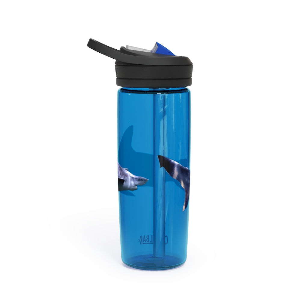 Shark CamelBak Eddy® Water Bottle in vibrant colors, showcasing its ergonomic design and easy-carry handle.